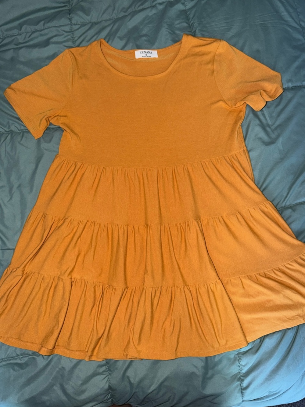 Zenana Outfitters Girls' Short Sleeve Tiered Dress - Mustard Yellow